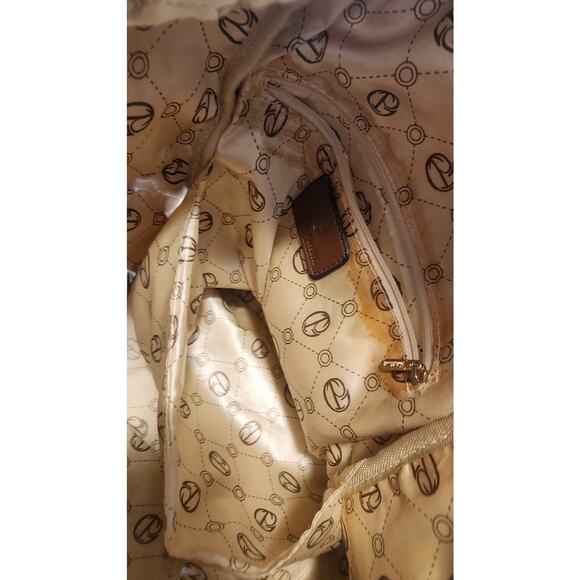 Giulia Pieralli Beige Logo Print Backpack Purse Brown Trim - Picture 5 of 11